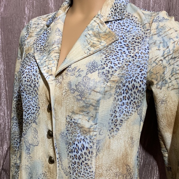 Spread Your Wings Blazer Jacket Animal Print Tan Brown Blue XS - Picture 9 of 16